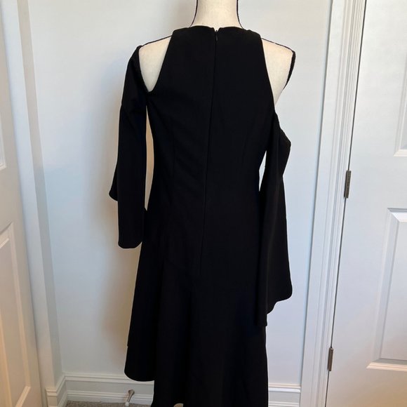 SCRIPTED M Cold Shoulder Bell Sleeve Little Black Dress Asymmetrical - Picture 9 of 16